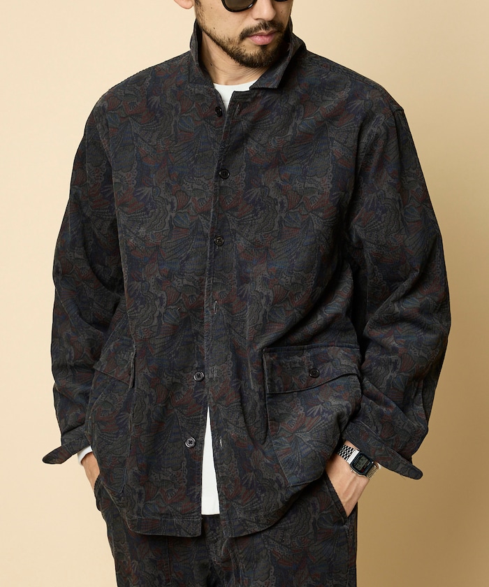 総柄 プリント ライトコーデュロイ シャツジャケット 【セットアップ対応】