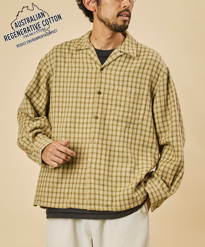AUSTRALIAN COTTON オープンカラー チェックシャツ ロングスリーブ