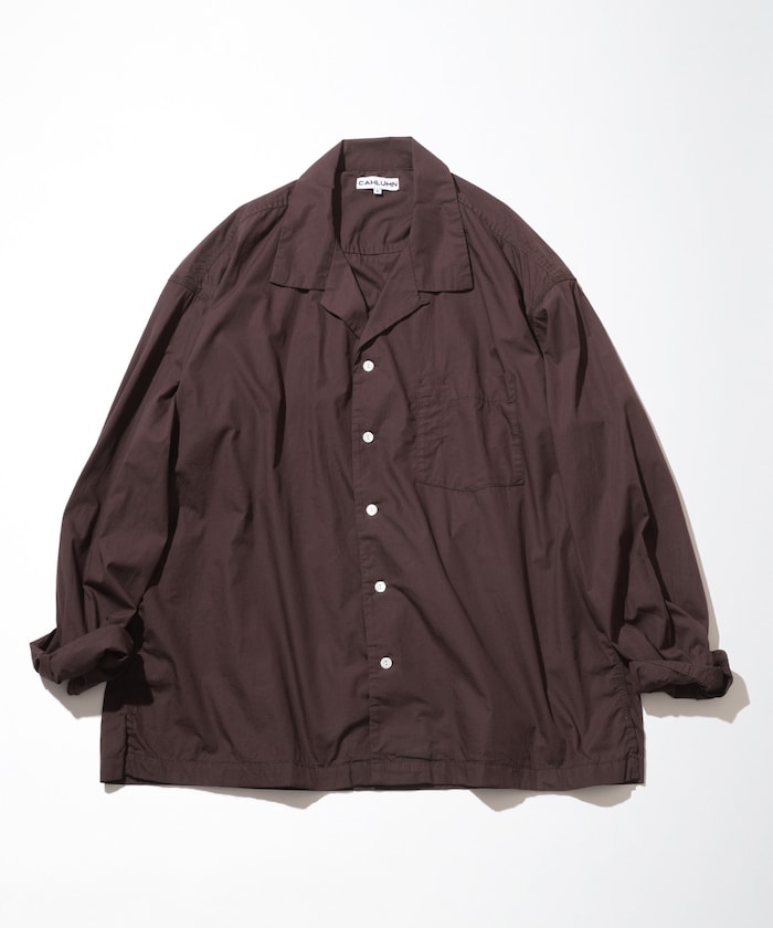 Magazine Pocket Broadcloth Open Collar Shirt