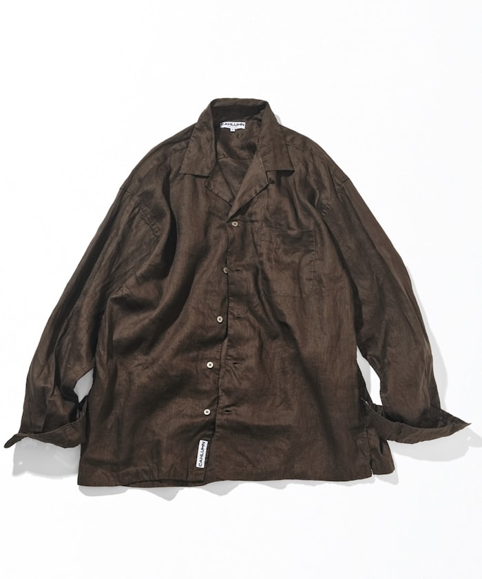 Linen Open Collar Long Sleeve Shirt