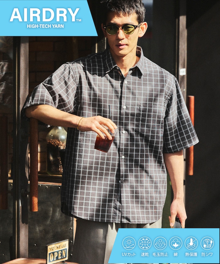 AIRDRY HIGH TECHYARN 高機能素材 ブロード レギュラーカラーシャツ ショートスリーブ 吸水速乾