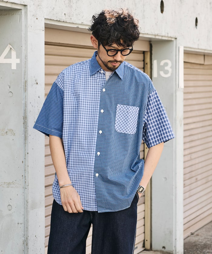 別注 リラックスフィット ブロードストライプ クレイジーパターン レギュラーカラー ショートスリーブシャツ