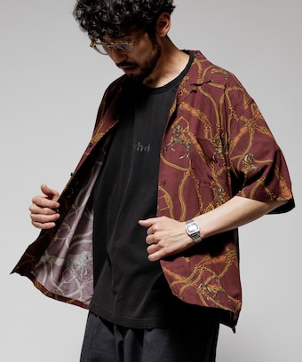 Lサイズ！Needles 張り出さ オープンカラーシャツ 総柄ストライプ 