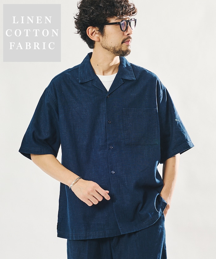 LINEN COTTON OPEN COLLAR SS SHIRT