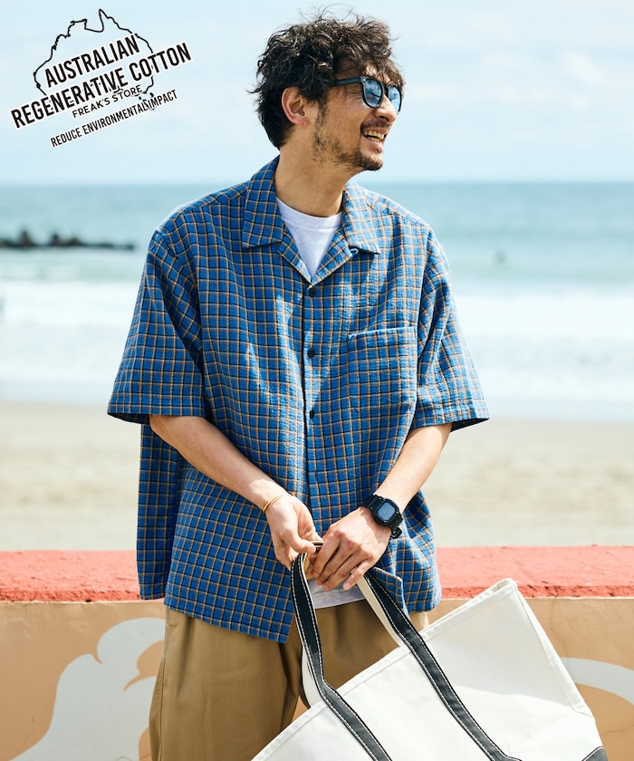 AUSTRALIAN COTTON オープンカラー チェックシャツ ショートスリーブ