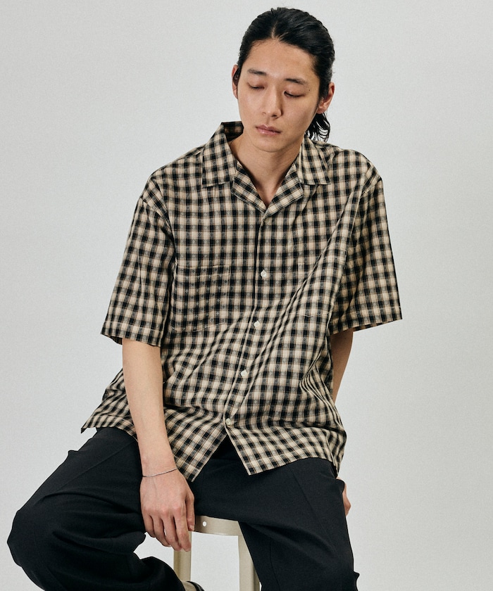 ドビー織り チェック リラックス オープンカラー 半袖シャツ