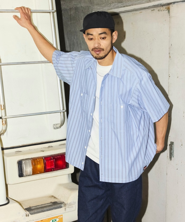 別注 ブロード レジメントストライプ クロップド丈 ワークシャツ