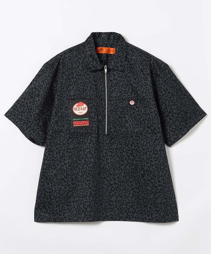 【新色追加】 別注 リラックスフィット ハーフジップ ワンポイントロゴ 半袖ツイルワークシャツ