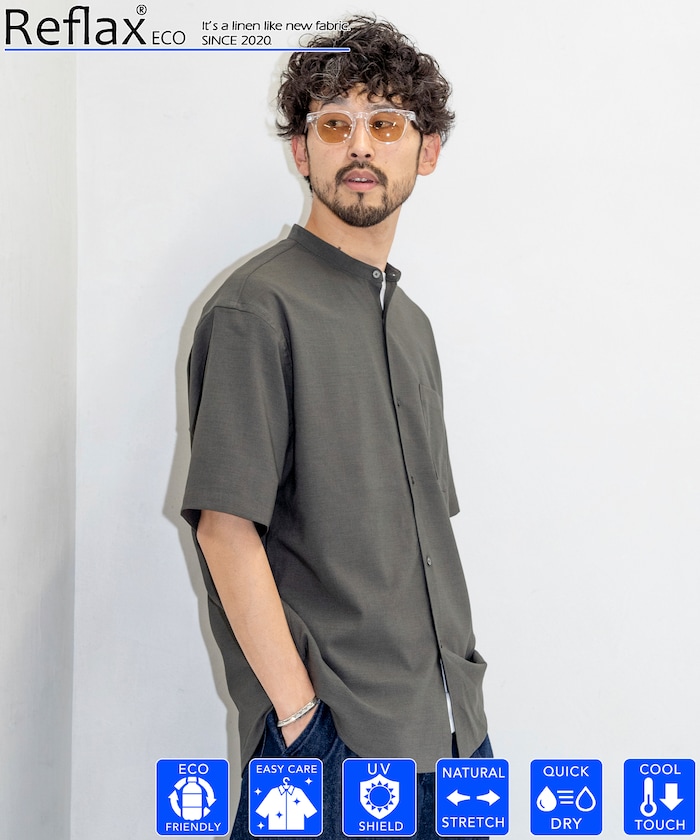 FREAK'S STORE/Reflax バンドカラー ショートスリーブシャツ