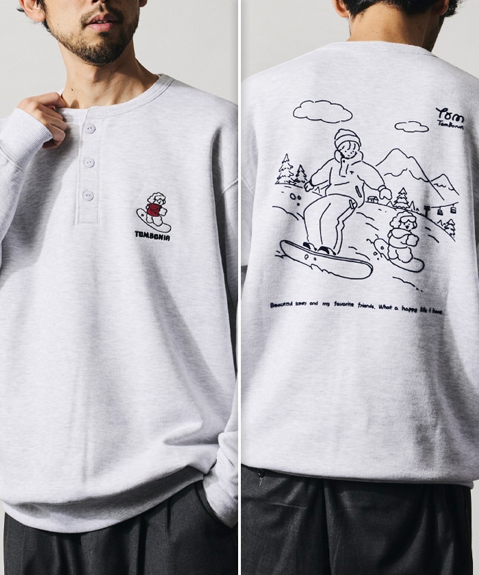 tombonia × FREAK'S STORE/トムボニア コラボ  スノーボード バックデザイン ヘンリーネックスウェット