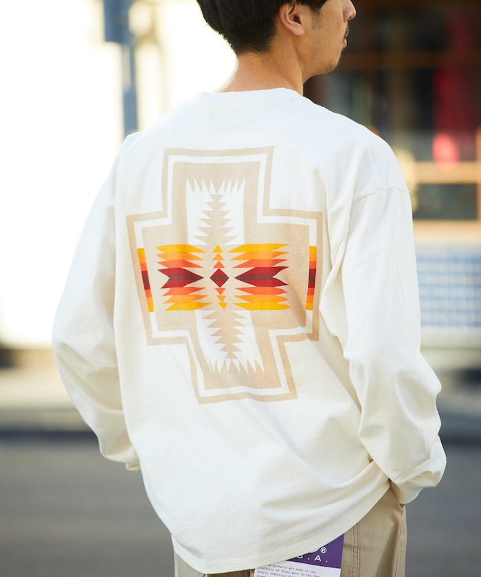 FREAK'S STOREの別注 バックプリント ロングスリーブ ヘンリーネックTシャツ