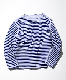 CAHLUMN/Boat Neck Horizontal Stripe french terry Long Sleeve Tee 