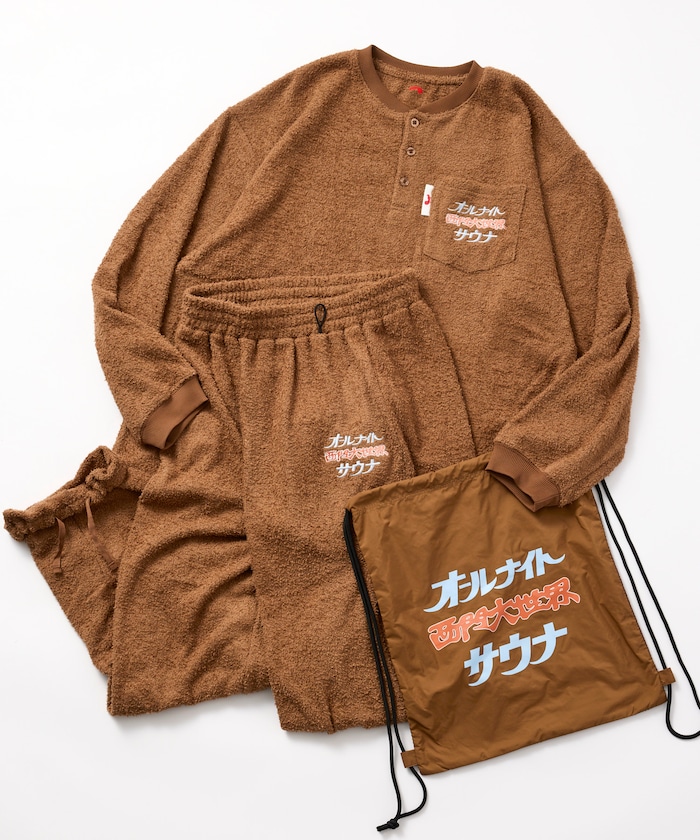 SAUVENIR×FREAK'S STORE 別注 オールナイトサウナ Chanchi KANNAIGI ロングスリーブ ブークレ セットアップ ナップサック付き