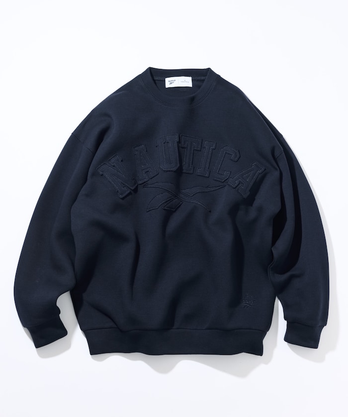 【1月16日12:00発売】【Exclusive】 ダブルネーム アーチロゴ ダンボール クルーネックスウェット