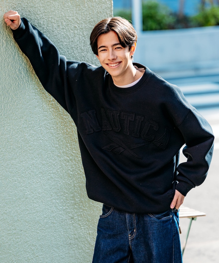 NAUTICA/【Exclusive】 ダブルネーム アーチロゴ ダンボール クルー