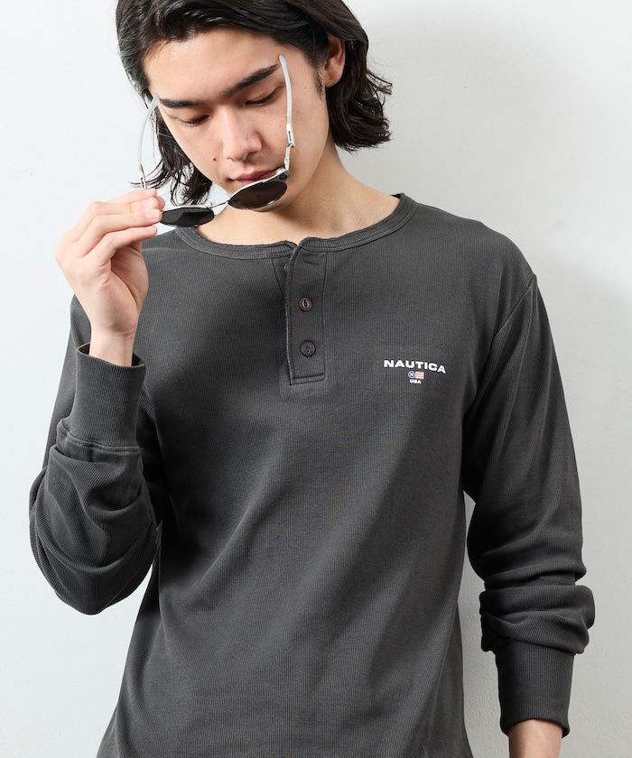 NAUTICA/Essentials タイトフィット L/S ヘンリーネックTシャツ