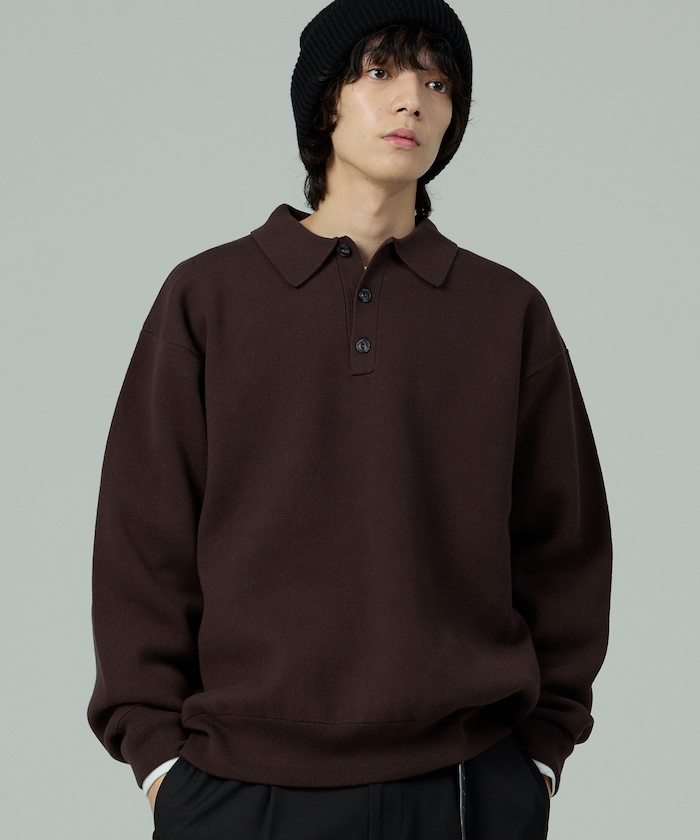 スウェットライク ポロカラーニット