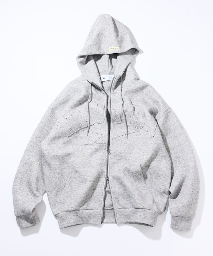 【10月9日12:00販売開始】Reebok × NAUTICA ダブルネーム アーチロゴ ダンボール ジップアップ スウェットフーディ/ジップパーカー
