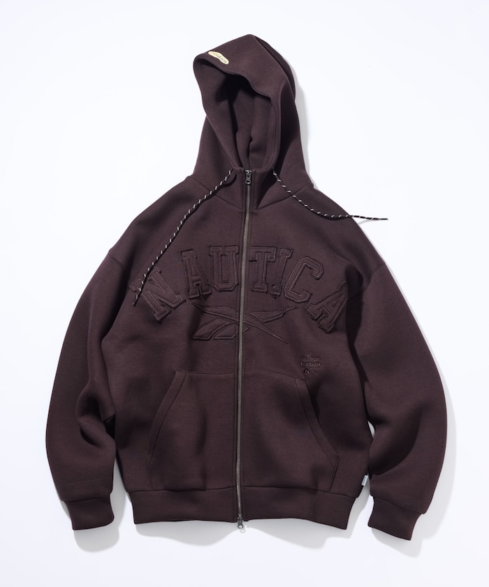 【10月9日12:00販売開始】Reebok × NAUTICA ダブルネーム アーチロゴ ダンボール ジップアップ スウェットフーディ/ジップパーカー