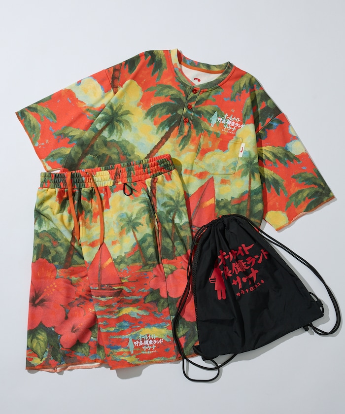 【6月26日 12:00販売開始】サウナ田ヒロユキ × SAUVENIR × FREAK'S STORE 別注 KANNAIGI ナップサック付き 裏毛セットアップ / 館内着