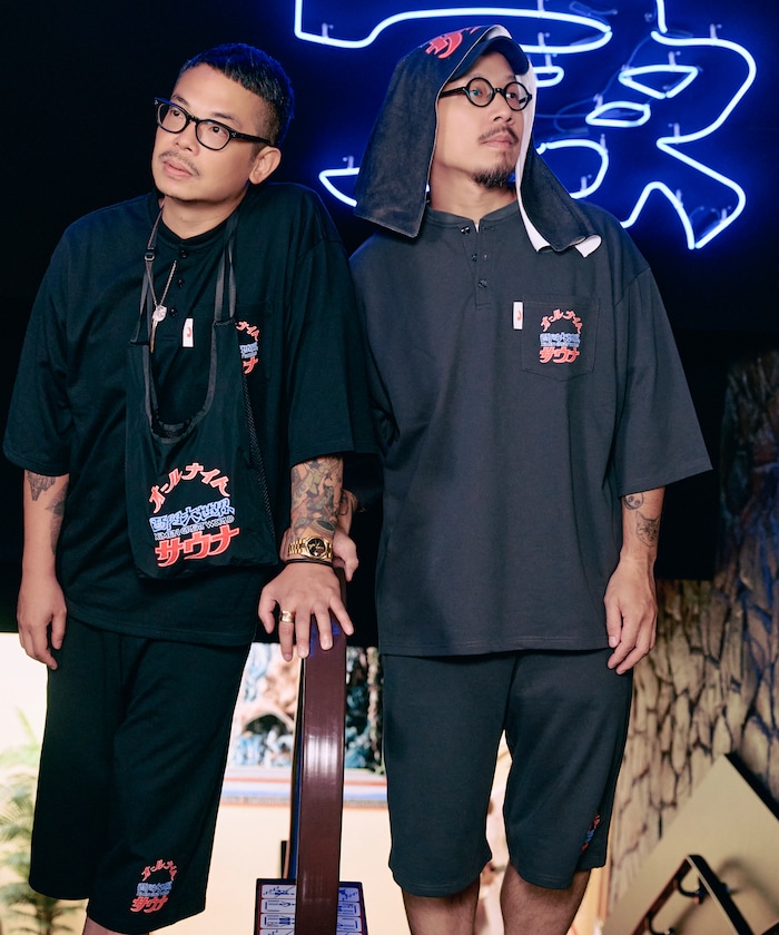 大世界×SAUVENIR×FREAK'S STORE 別注 オールナイトサウナ KANNAIGI ナップサック付き 裏毛セットアップ
