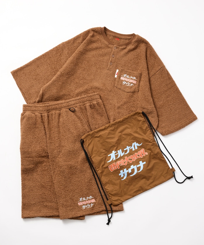 SAUVENIR×FREAK'S STORE 別注 オールナイトサウナ Chanchi KANNAIGI ショートスリーブ ブークレ セットアップ ナップサック付き