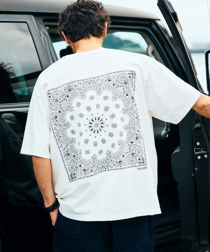HAV-A-HANK×FREAK'S STORE/ハバハンク 別注 バックプリント バンダナデザイン ピグメント クルーネックTシャツ