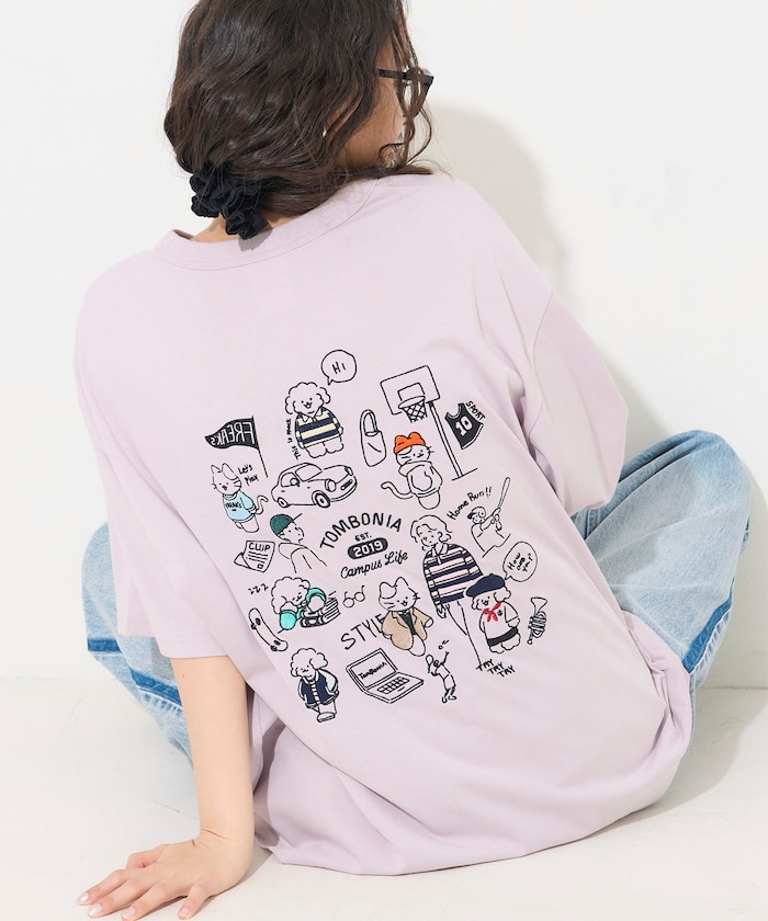 tombonia/トムボニア バックプリント クルーネックTシャツ/キャンパスライフ