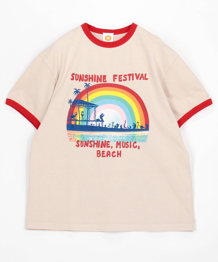 ヘビーウェイト天竺 ヴィンテージライクプリント リンガー クルーネックTシャツ