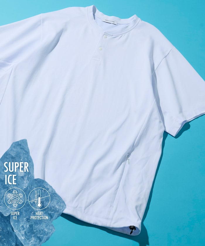 SUPER ICE / スーパーアイス ヘンリーネック スピンドルTシャツ 接触冷感 / 吸水速乾 / UVカット