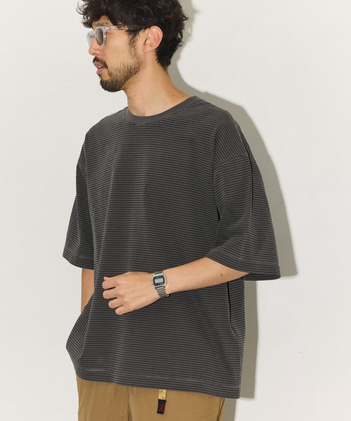 ピグメント加工 ピンボーダー リラックスフィットTシャツ