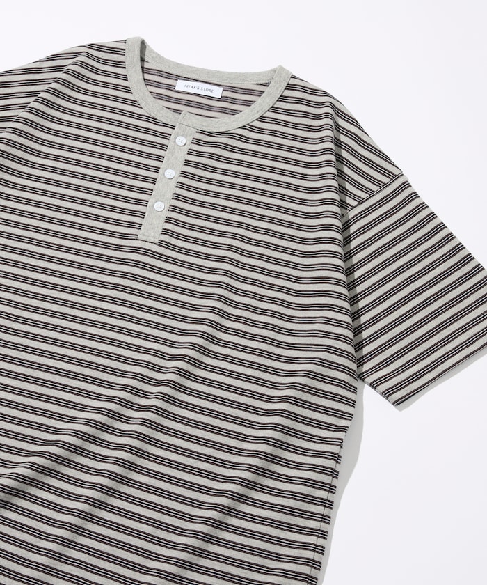 マルチボーダー ヘンリーネック 半袖Tシャツ