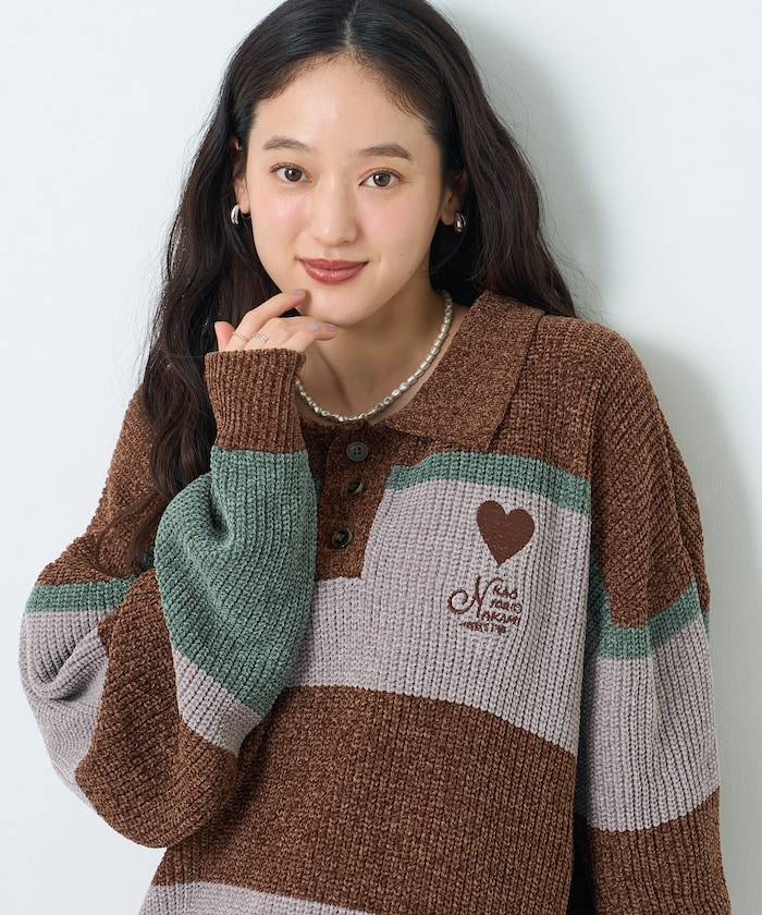 kaoyorinakami × FREAK'S STORE 別注 ワンポイントロゴ モールニットポロ