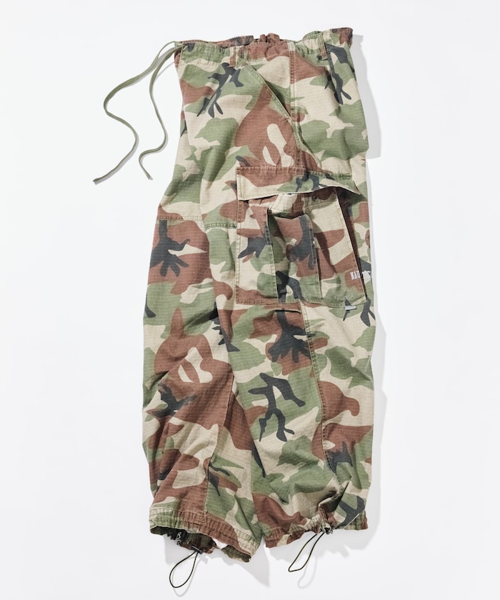 カーブシルエット リップストップ カモフラージュ柄 カーゴパンツ