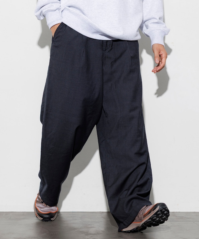 Washed 100% Wool  ワイドシルエット スラックスパンツ