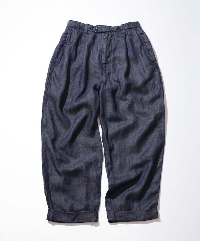 French Linen Denim 1 Tuck Trousers