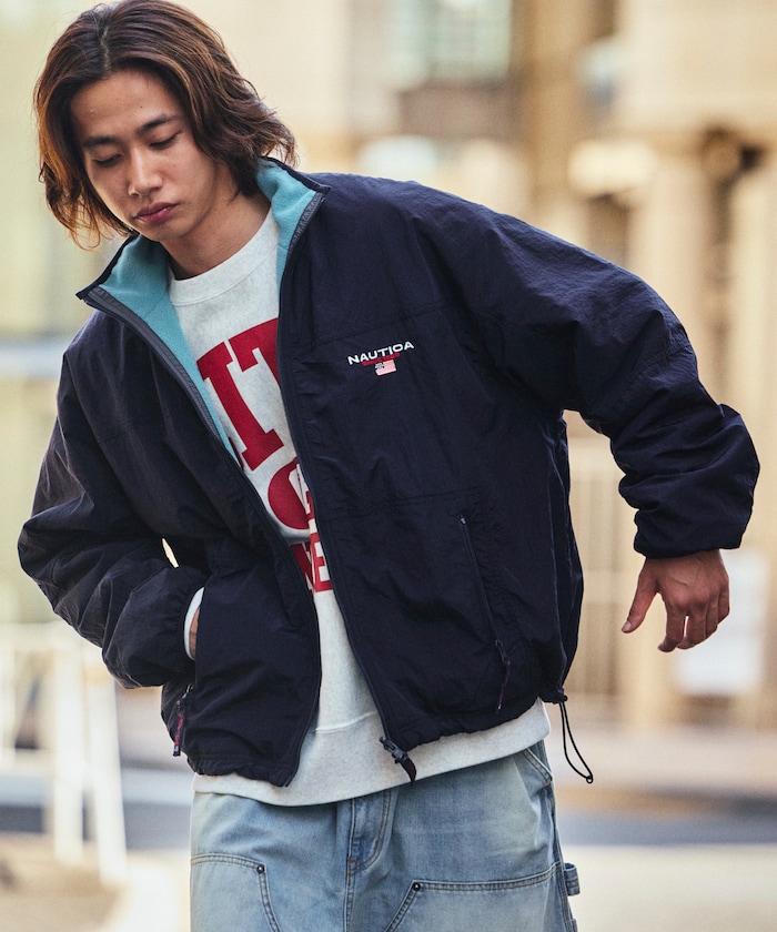 NAUTICA/リラックスフィット スポーツロゴ ナイロンフリース