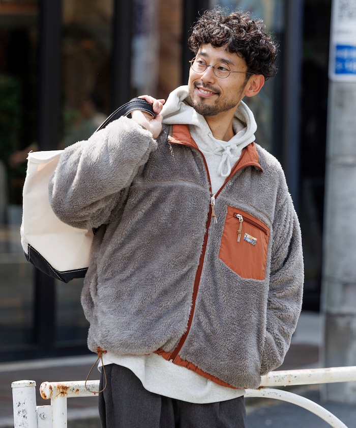 リラックスフィット ワンポイントロゴ リバーシブル ナイロン フリースジャケット