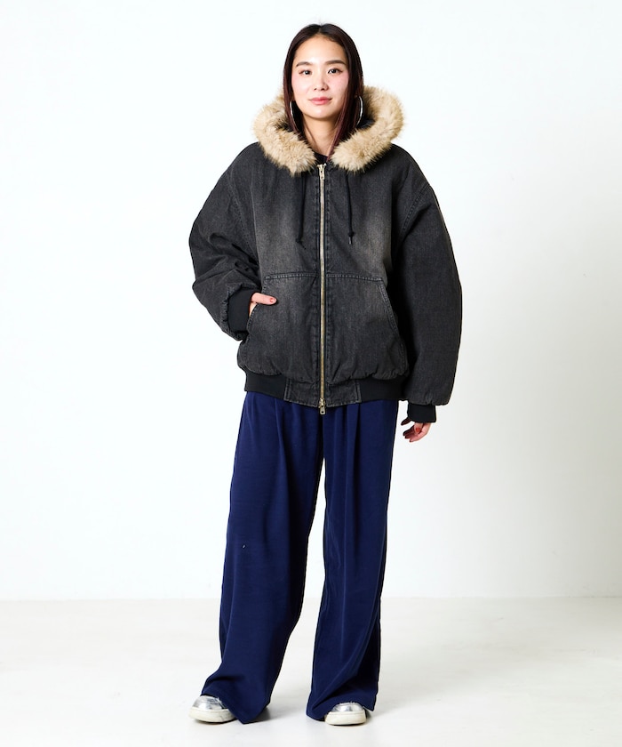 フェイクファーフードジャケット FREAK'S STORE/【ファー脱着可能】 2way フェイクファー ジップアップ