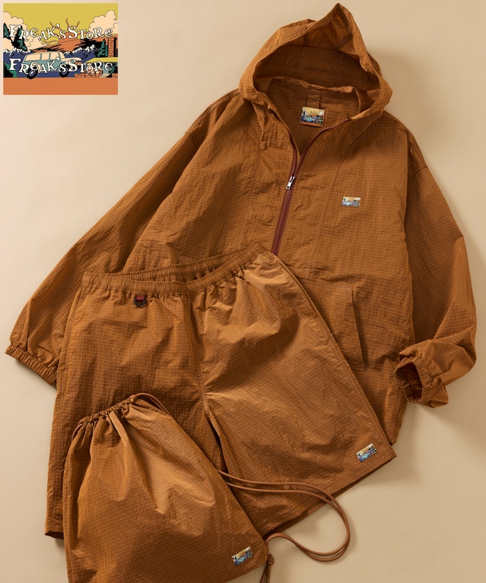 アウトドア リップストップ ナイロン ワンポイントロゴ ジップアップパーカー ショーツ バッグ 3Pセット