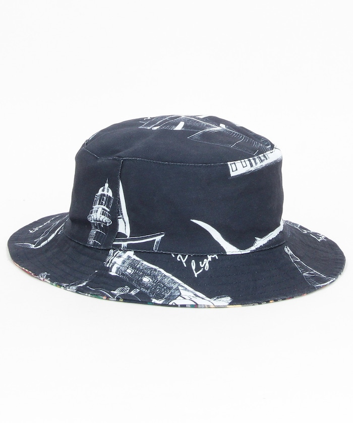 OCEAN総柄 マドラスチェック リバーシブル ハット