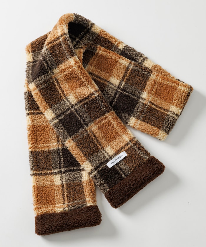 チェック柄 ボア フリース マフラー