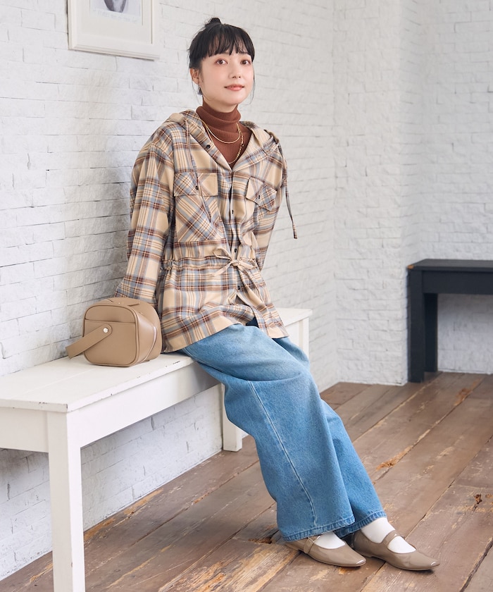 フード付き チェックシャツ チュニック
