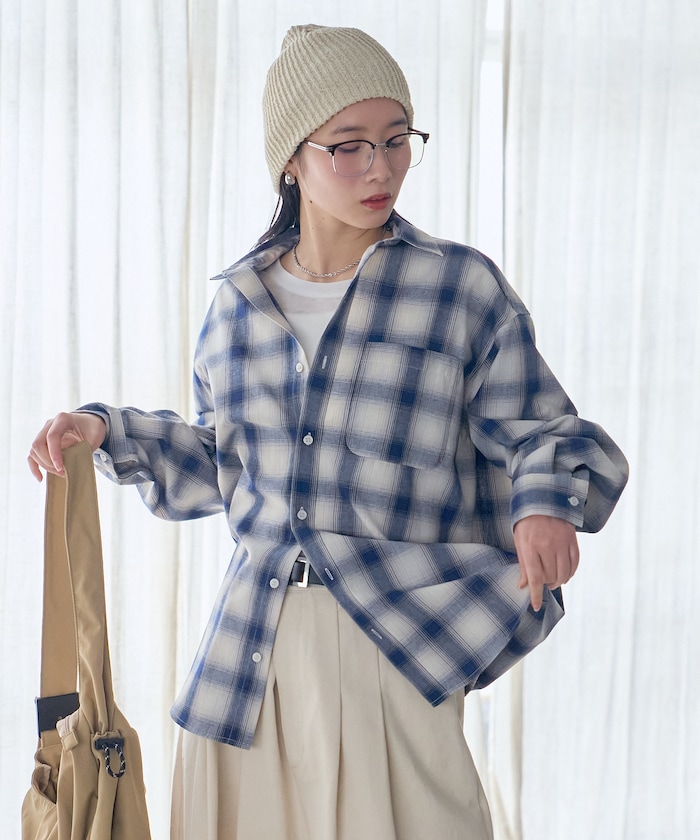 オンブレ チェックシャツ