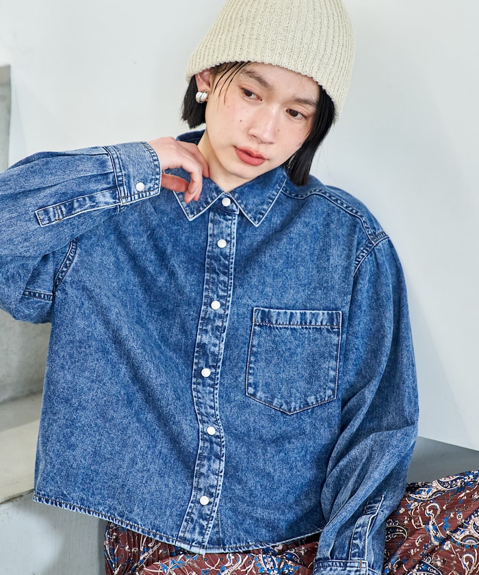 とろみデニムショートシャツ＜セットアップ対応＞