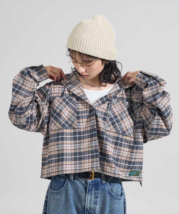 別注 フード付き ネルシャツ