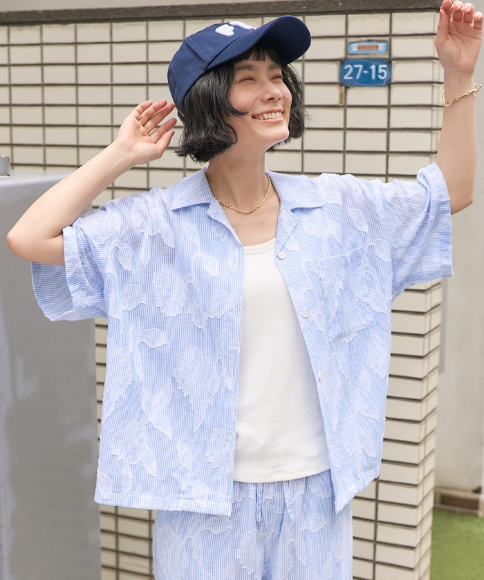 インド カットジャガード半袖シャツ＜セットアップ対応＞