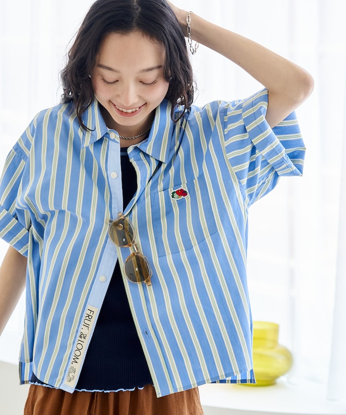 別注 マルチストライプ半袖ショートシャツ