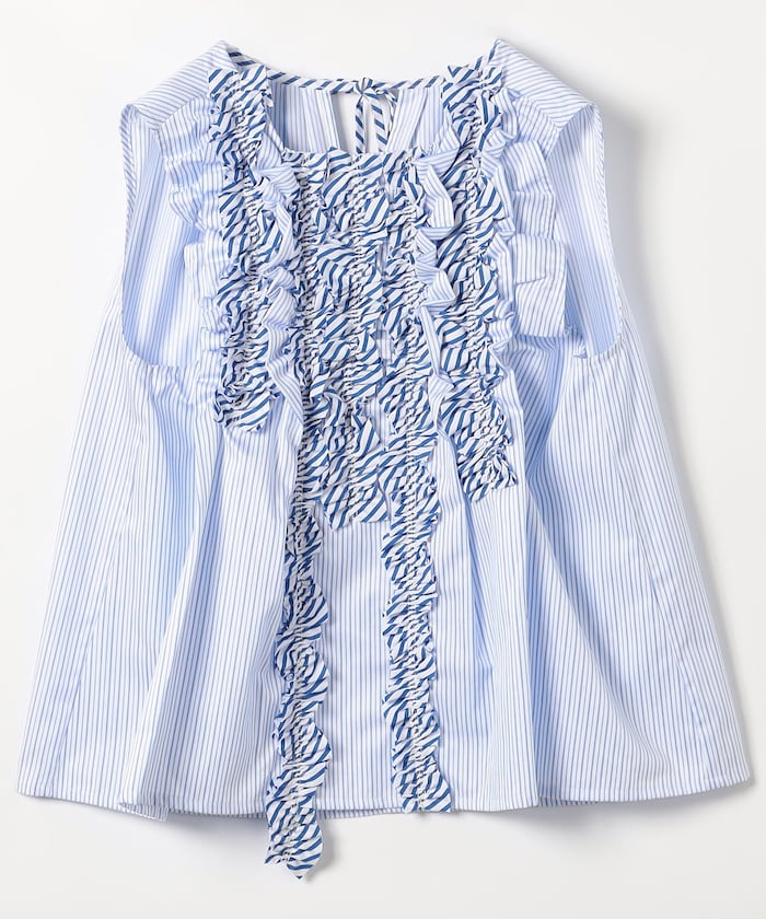 Sleeveless Frill Shirt - Stripe