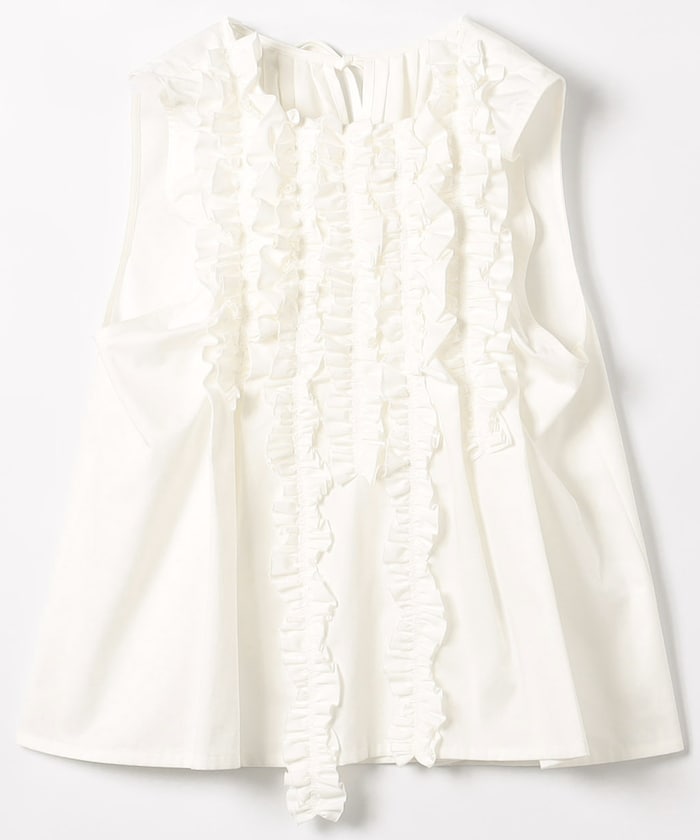 Sleeveless Frill Shirt - Twill